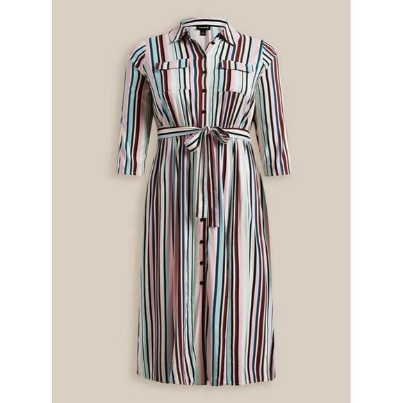 Torrid Midi Stretch Challis Button Shirt Dress Striped Womens Plus Sz 4 (4X /26) - Picture 1 of 16